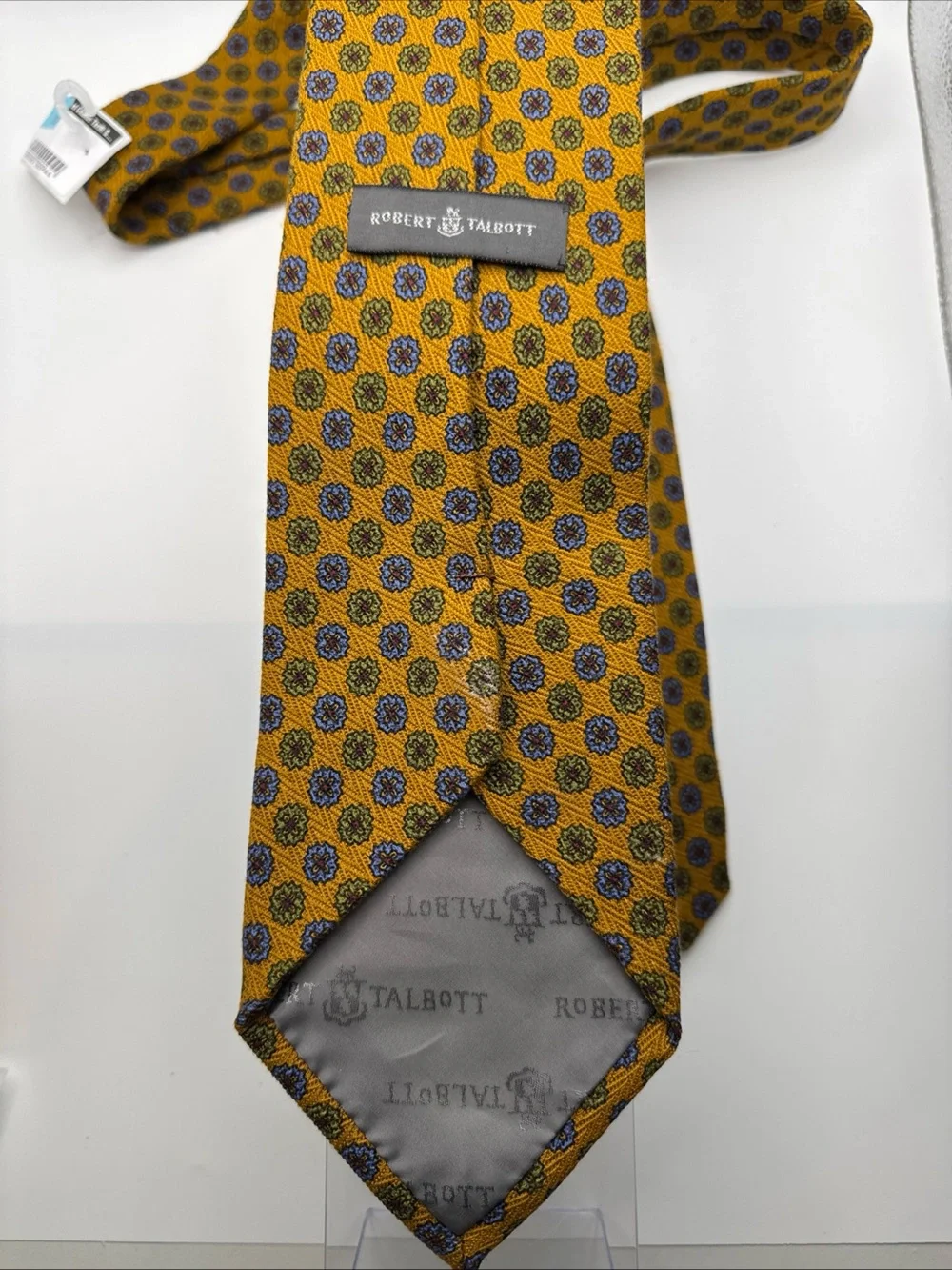 Robert Talbott Golden Yellow Medallion Silk Tie with Blue and Olive Accents